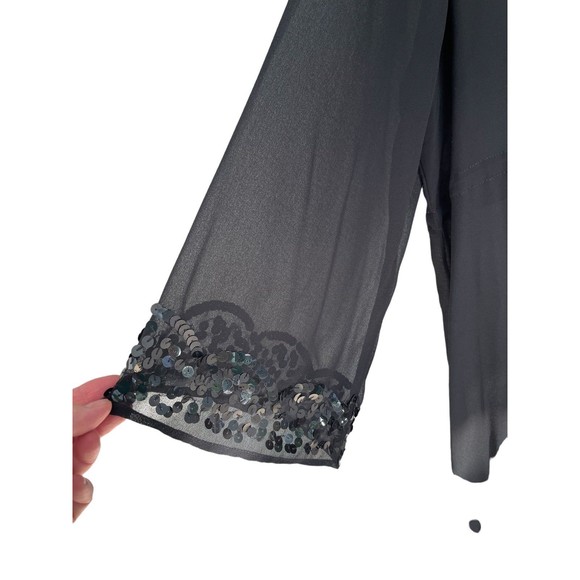 Romans swim coverup black sheer with sequin trim side slit tie waist Large - Picture 3 of 9